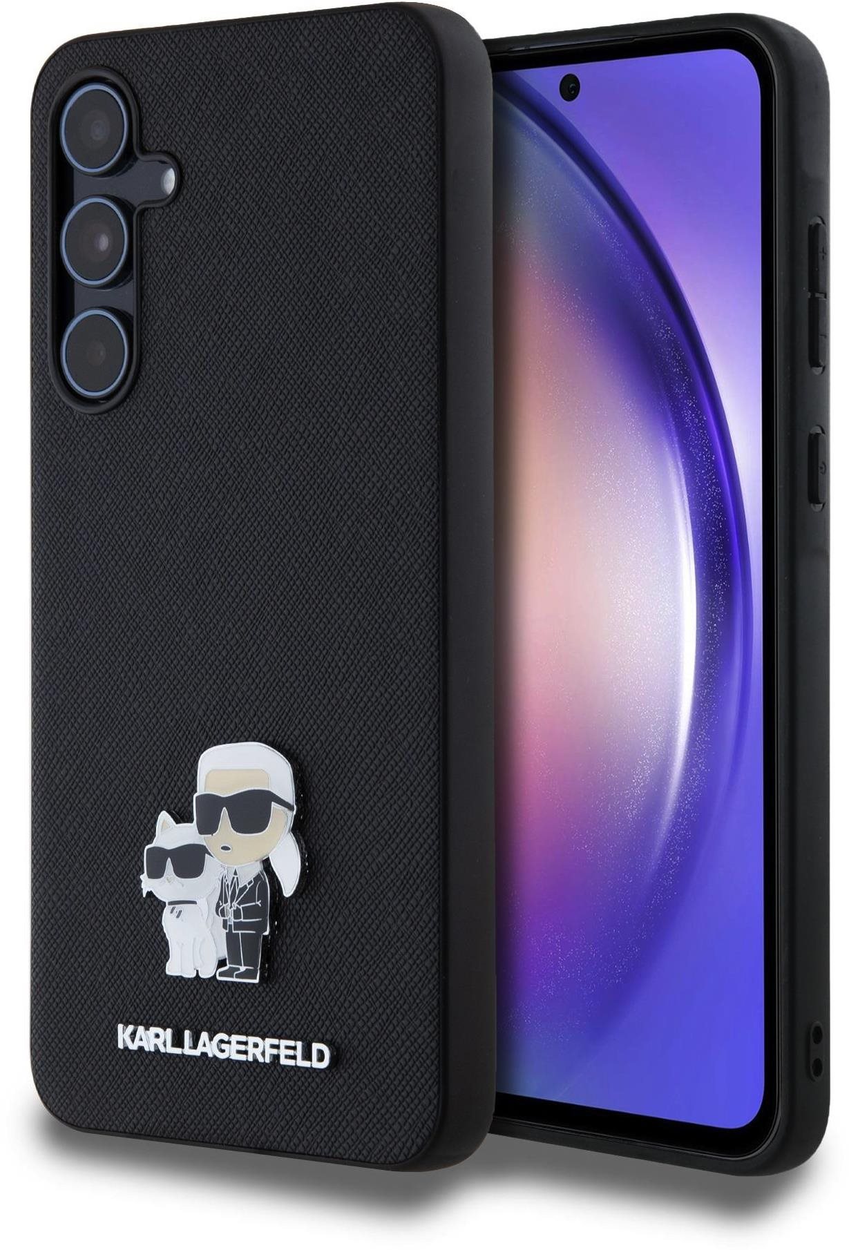 Karl Lagerfeld PU Saffiano Metal Karl and Choupette Zadný Kryt na Samsung Galaxy A55 5G Black