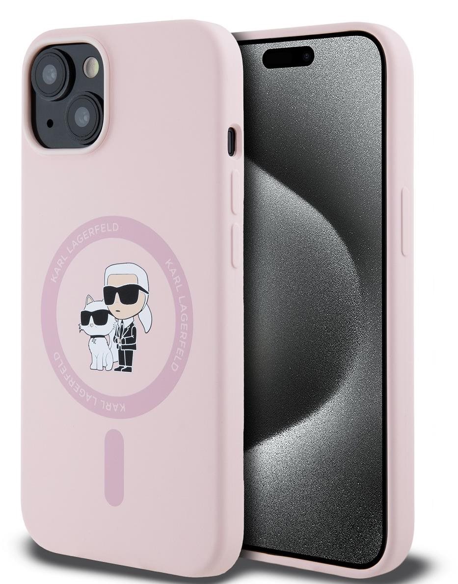 Karl Lagerfeld Liquid Silicone Karl and Choupette MagSafe Zadný Kryt na iPhone 14 Pink