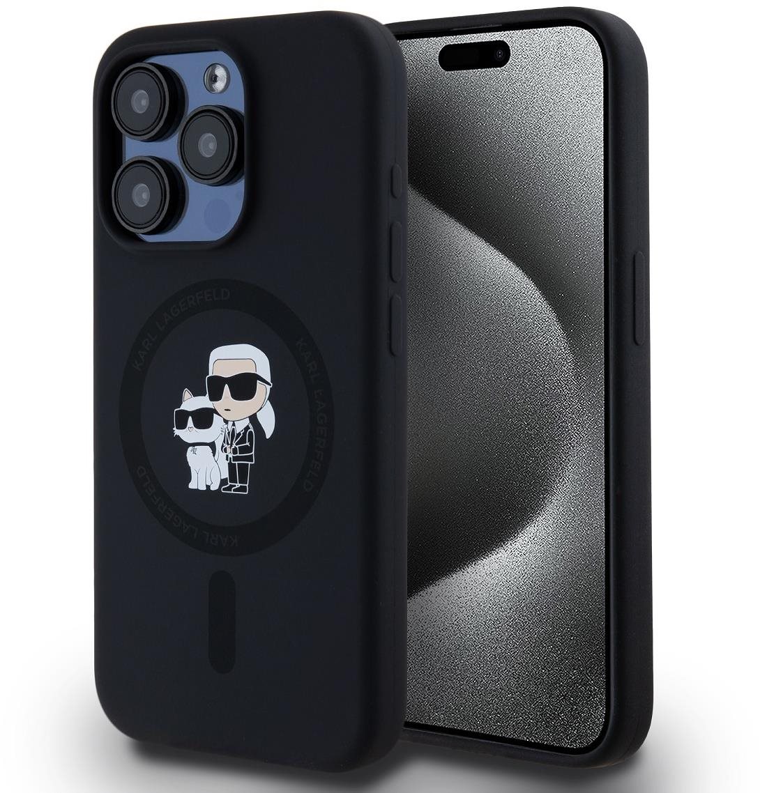 Karl Lagerfeld Liquid Silicone Karl and Choupette MagSafe Zadný Kryt na iPhone 14 Pro Black