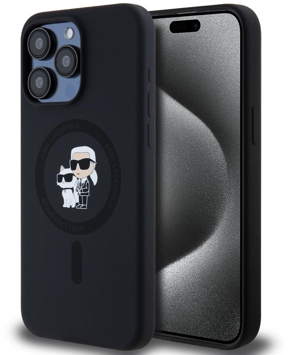 Karl Lagerfeld Liquid Silicone Karl and Choupette MagSafe Zadný Kryt na iPhone 15 Pro Max Black