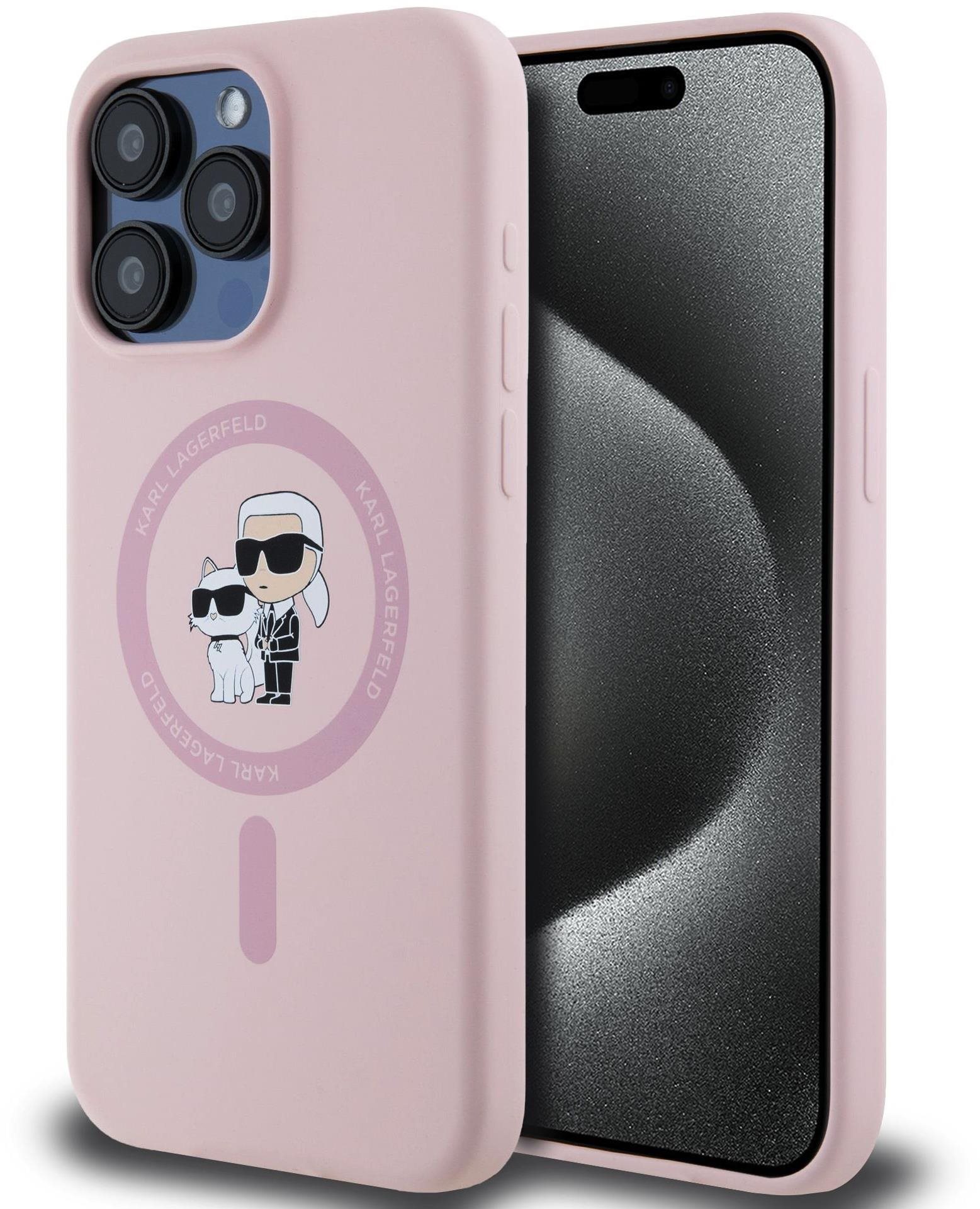 Karl Lagerfeld Liquid Silicone Karl and Choupette MagSafe Zadný Kryt na iPhone 15 Pro Max Pink