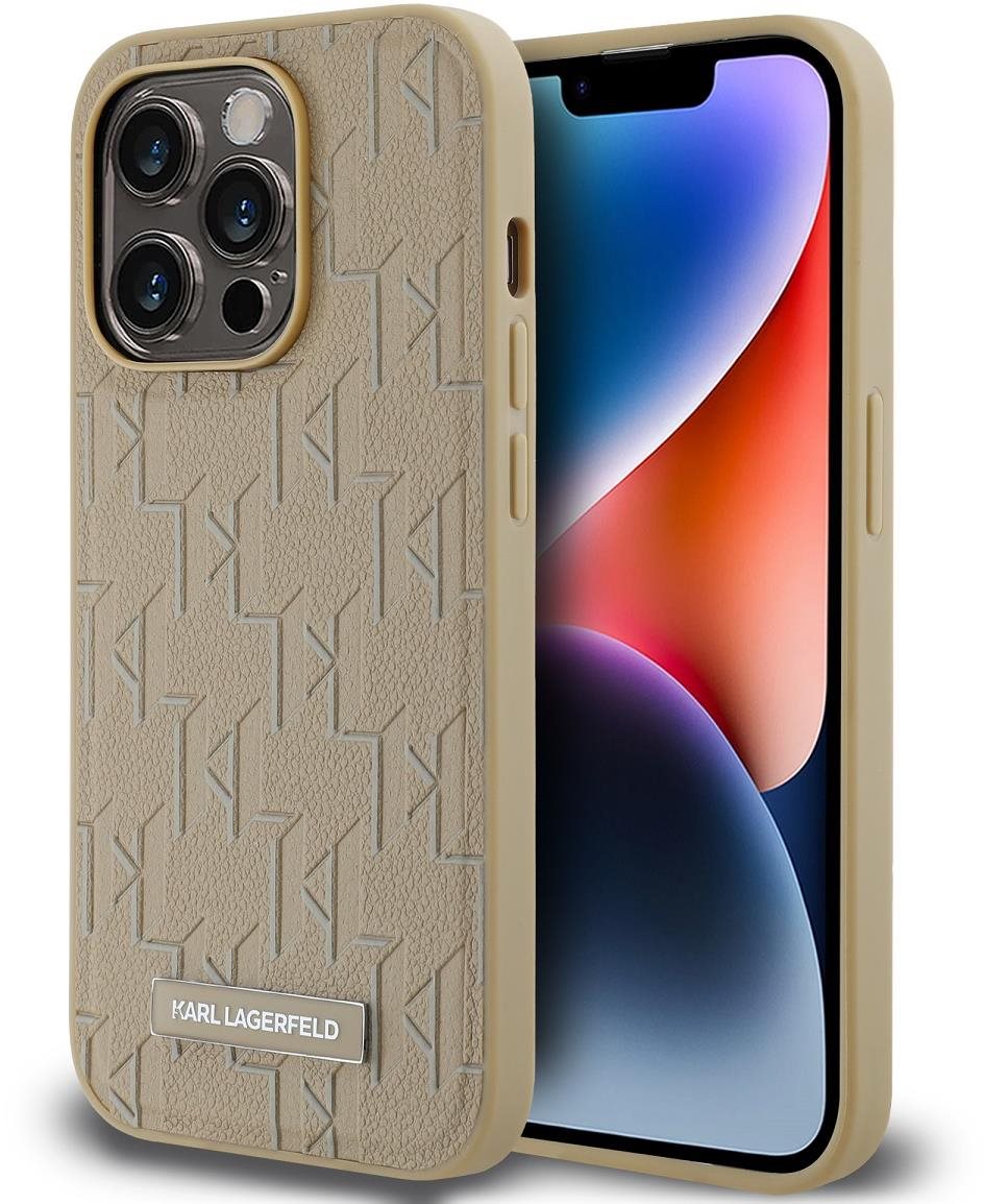 Karl Lagerfeld PU Leather Monogram Metal Logo MagSafe Zadný Kryt na iPhone 14 Pro Beige