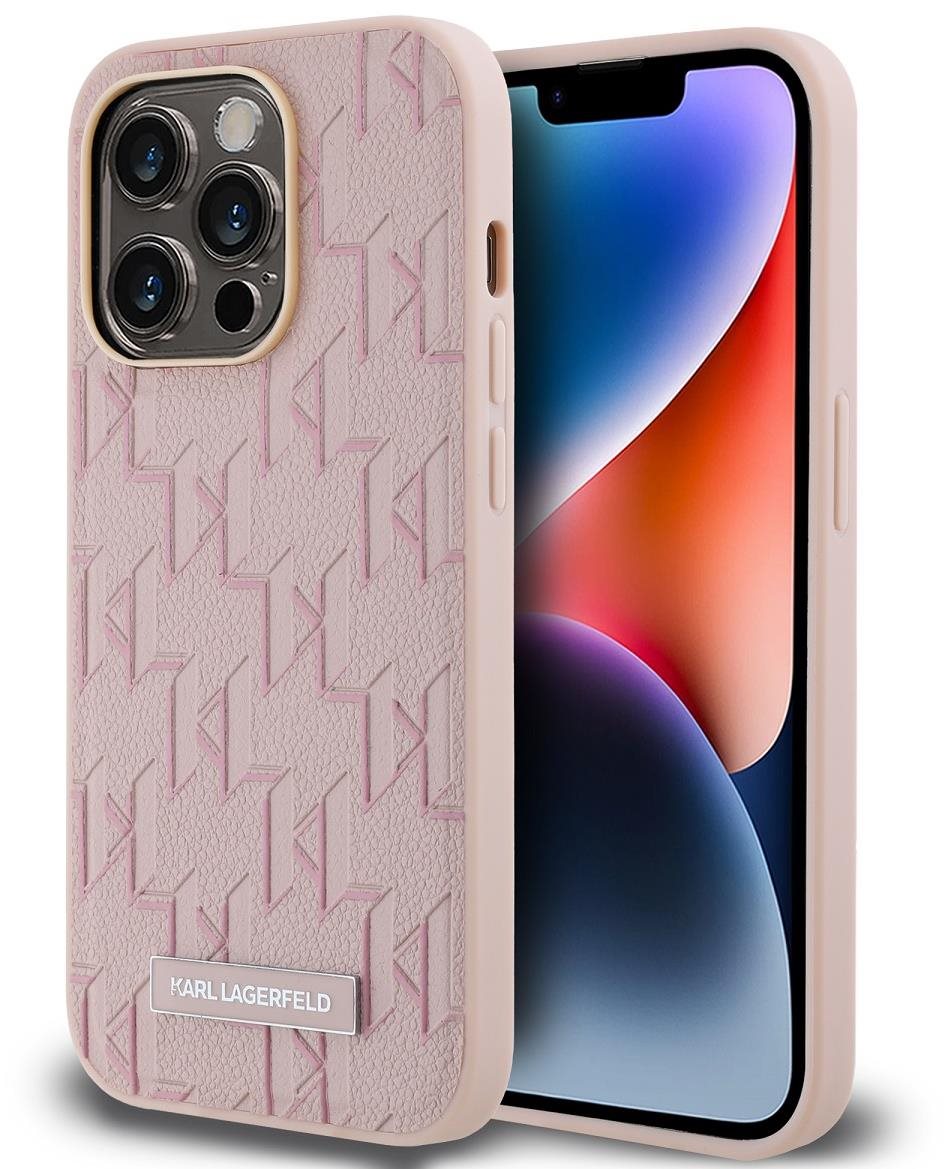 Karl Lagerfeld PU Leather Monogram Metal Logo MagSafe Zadný Kryt na iPhone 14 Pro Max Pink