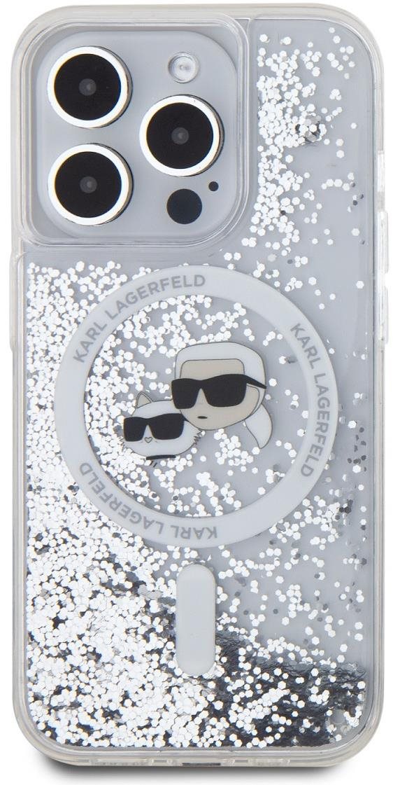 Karl Lagerfeld Liquid Glitter Karl and Choupette Heads MagSafe Zadný Kryt na iPhone 15 Pro Max Tran