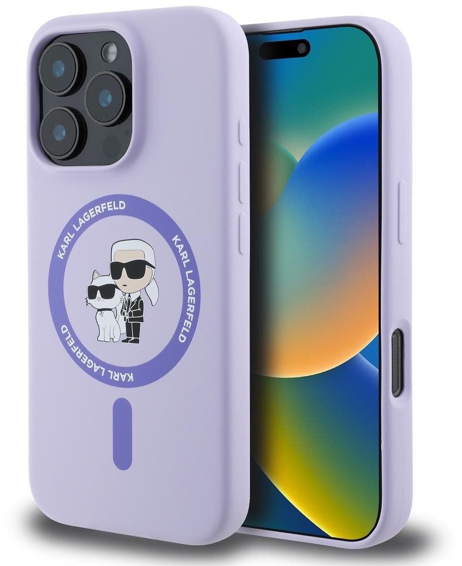 Karl Lagerfeld Liquid Silicone Karl and Choupette MagSafe Zadný kryt na iPhone 16 Pro Max Purple