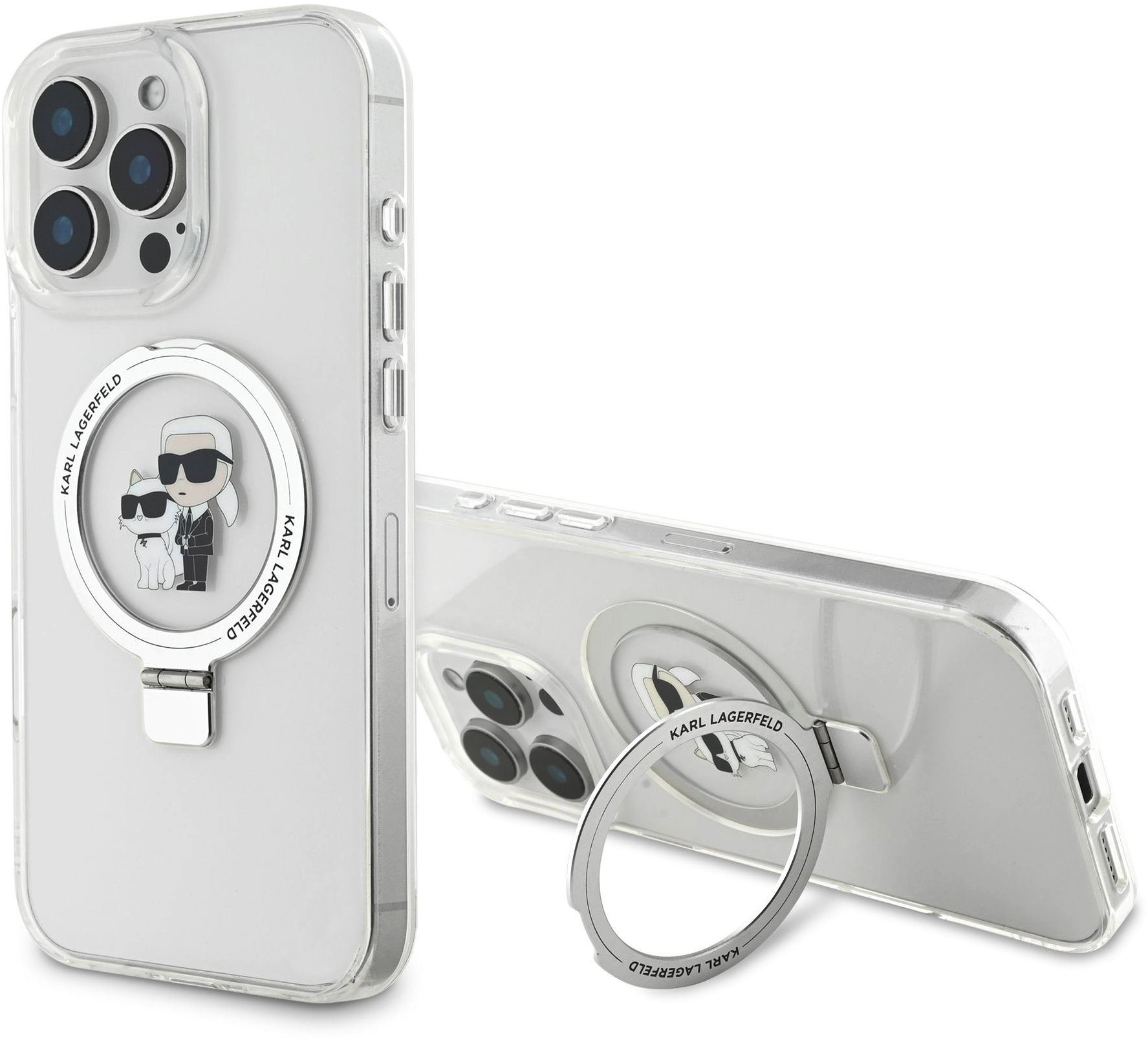 Karl Lagerfeld Ringstand Karl and Choupette MagSafe Zadný Kryt na iPhone 16 Pro Max White