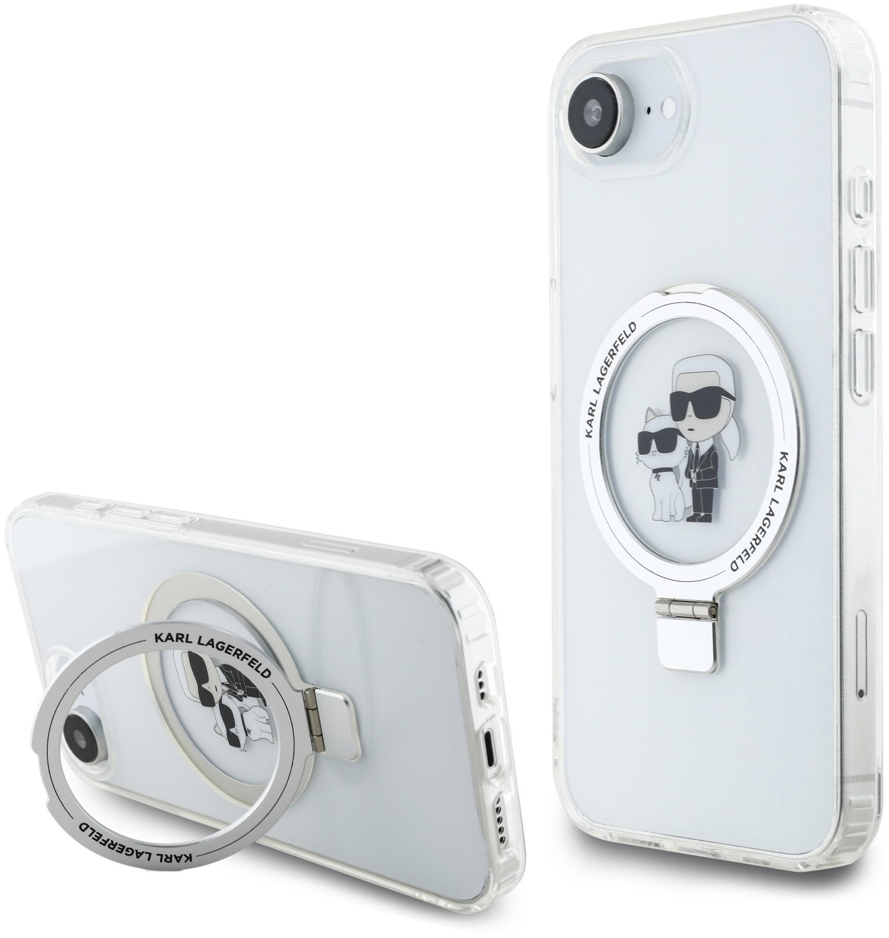 Karl Lagerfeld Ringstand Karl and Choupette MagSafe Zadný Kryt na iPhone 16e White