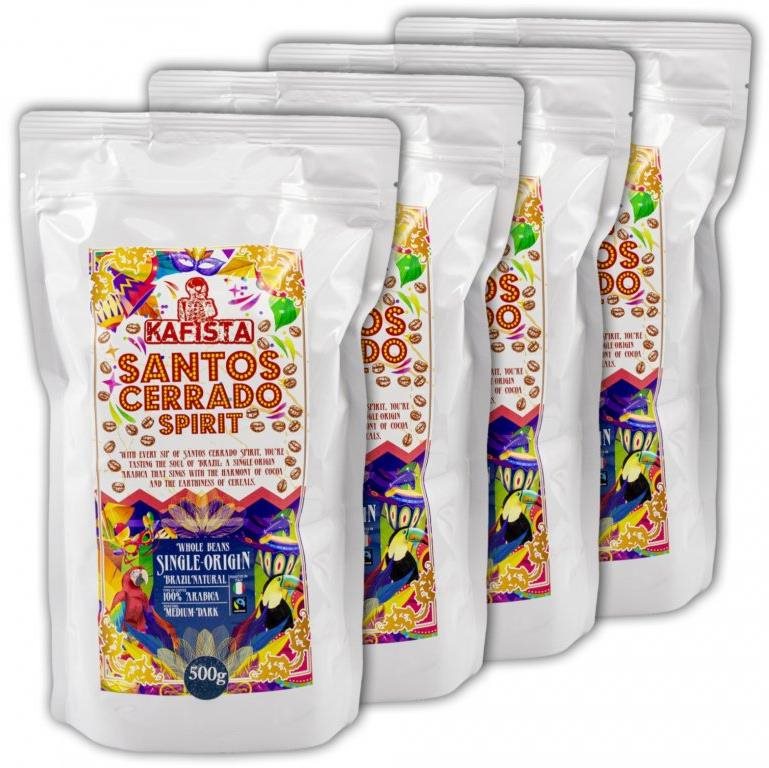 Kafista „Santos Cerrado Spirit" – Natural – 100 % Arabica z Brazílie – Fairtrade 4 × 500 g