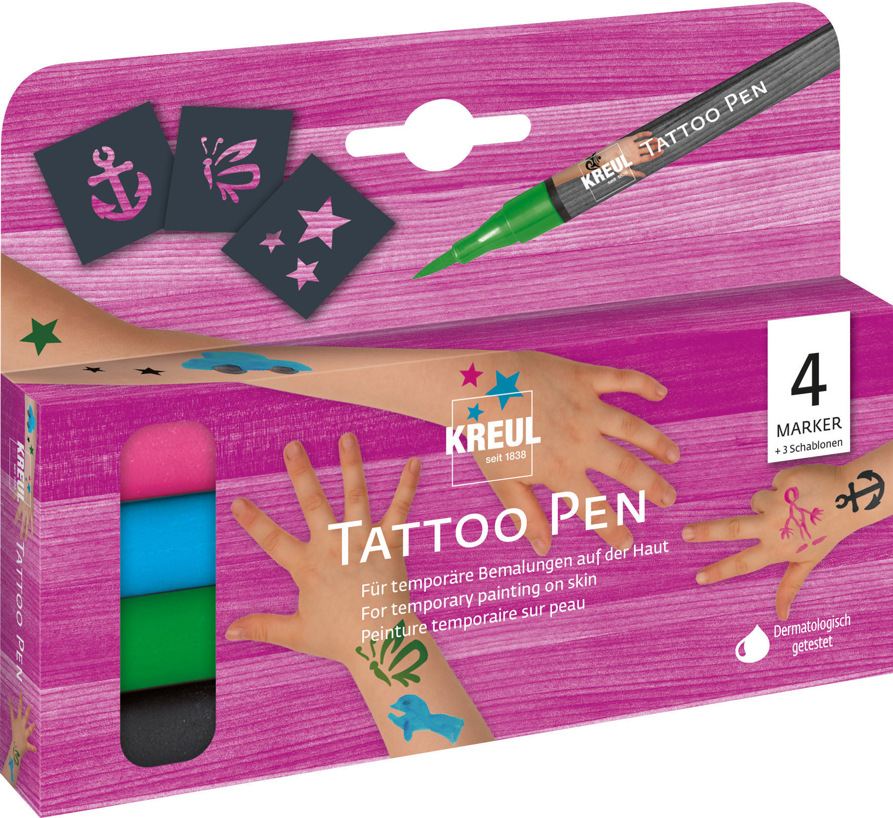 KREUL Tattoo Pen tetovacie fixky, motívy kotva, hviezda, motýľ – sada 4 ks