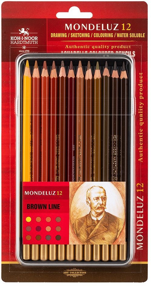 Koh-i-noor Mondeluz 3722/12 Umelecké pastelky, hnedý rad, v plechovom puzdre 12 ks