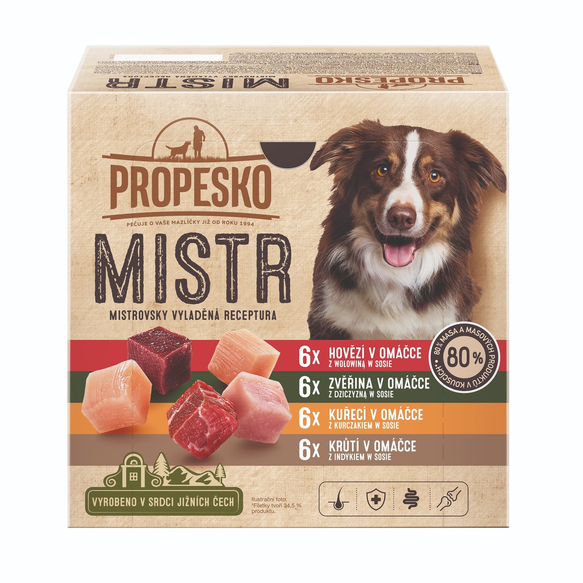 Propesko Mistr filetky s hovädzím, zverinou, kuracím a morčacím v omáčke 24 × 85g