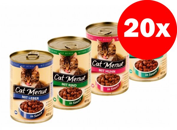 Cat Menue mix balenia – 4 príchute – kuracia, hovädzia, pečeň, ryba - 20× 415 g
