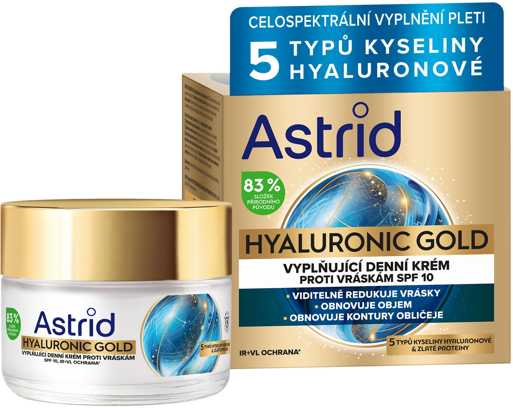 ASTRID Hyaluronic Gold Vyplňujúci denný krém proti vráskam so zlatými proteínmi SPF10 50 ml