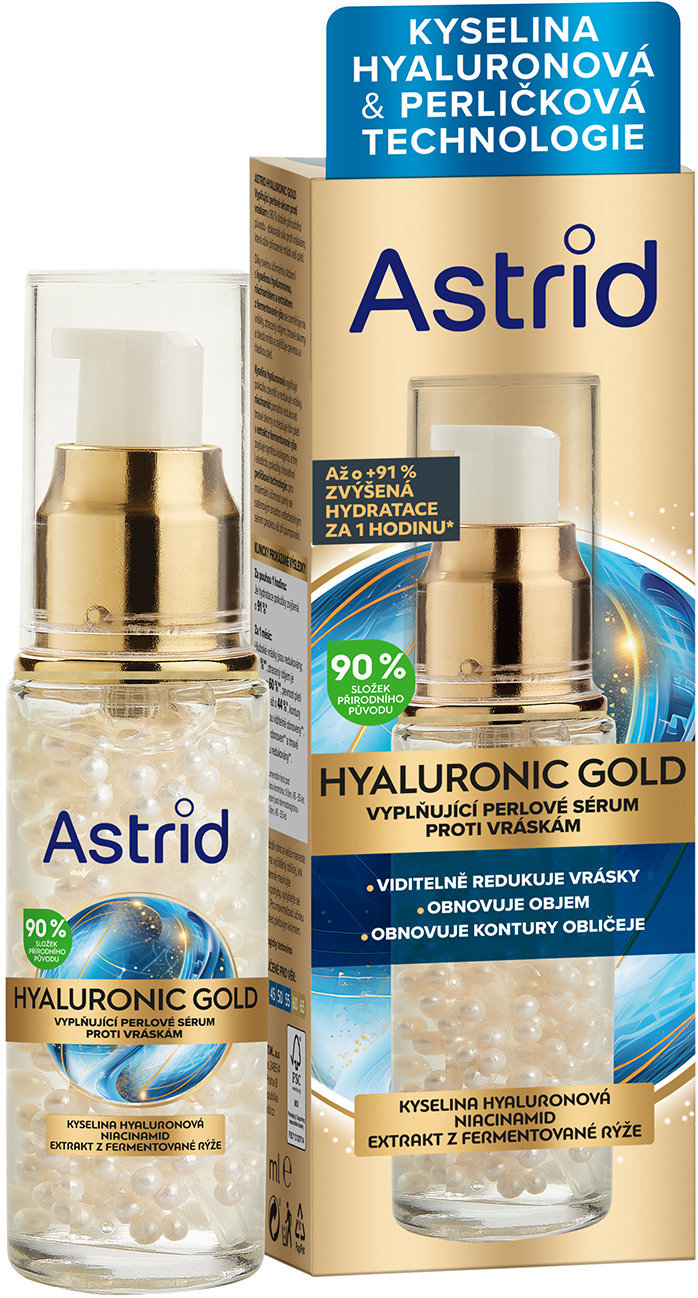 ASTRIDHyaluron Gold – Vyplňujúce perlové sérum proti vráskam s niacínamidom, 30 ml