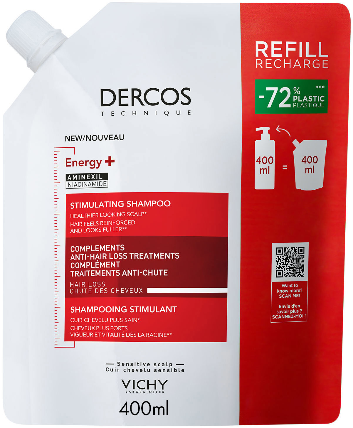 VICHY Dercos Šampón Energy+ náhradná náplň 400 ml