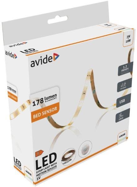AVIDE Sada vodoodolný LED pásik pod posteľ 1,2 m so senzorom pohybu a USB