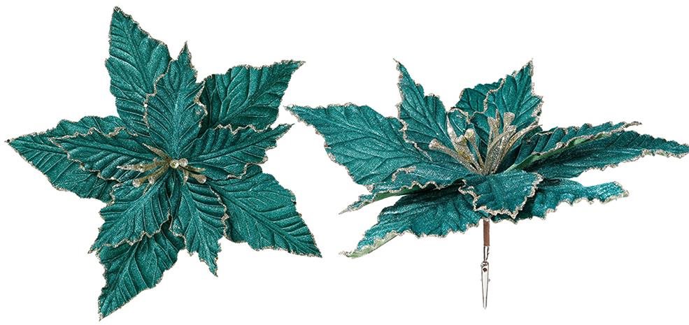 LAALU Kvet s klipsom zelený, zlatý lem 30 cm