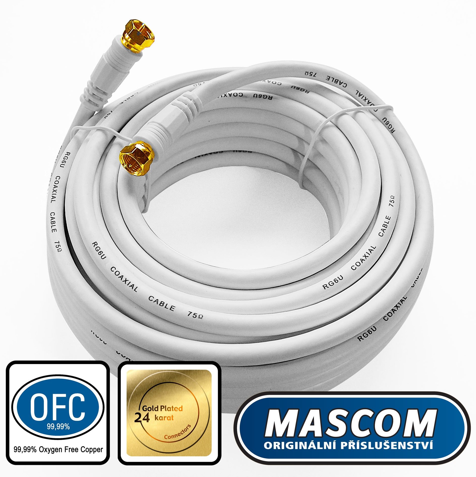 Mascom koaxiálny kábel 7676-100W, konektory F 10 m