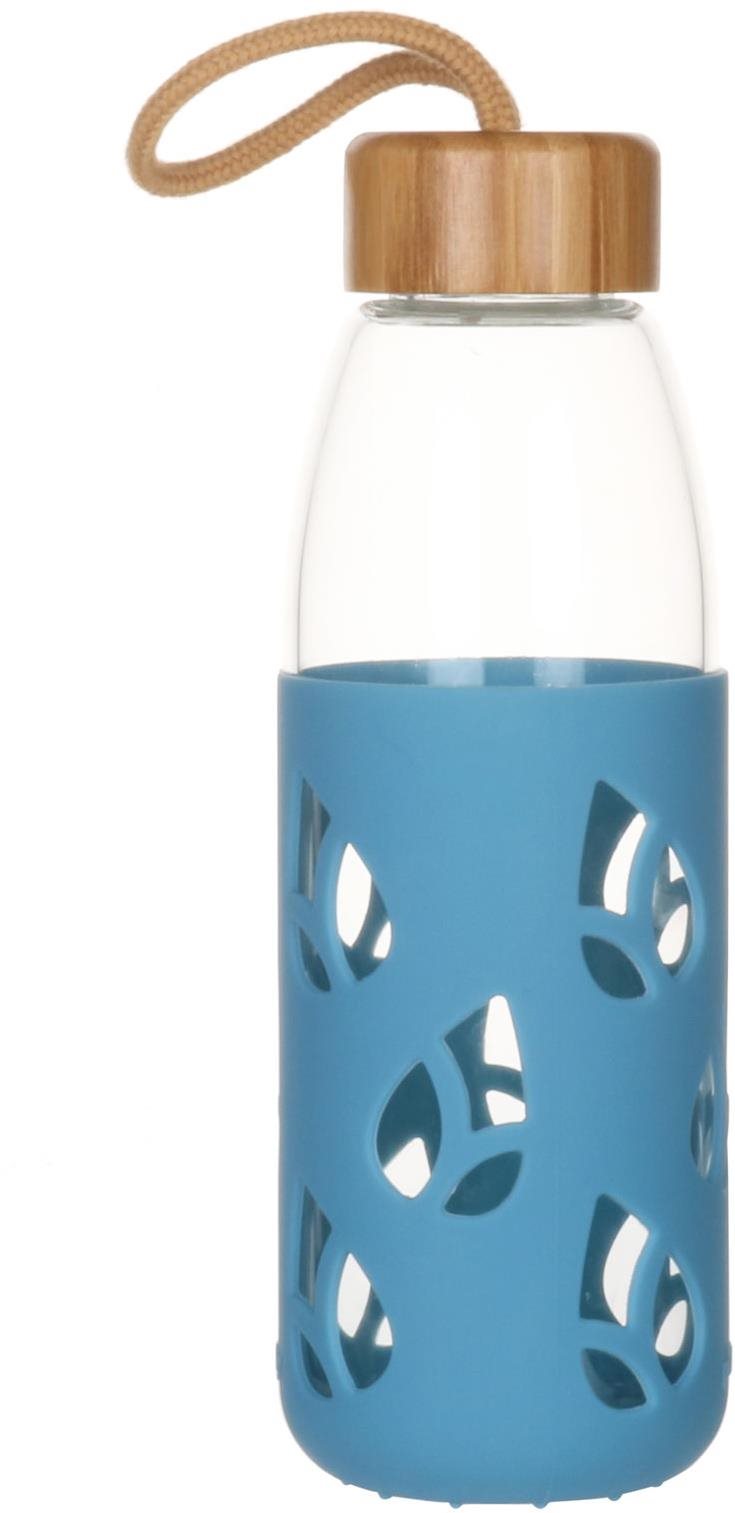 Pebbly PKV-001 Sklenená fľaša so silikónovým obalom 550 ml modrá