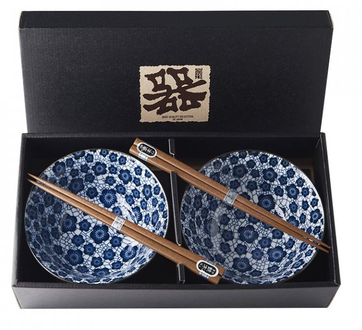 Made In Japan Súprava misiek Blue Plum Design s paličkami 400 ml 2 ks