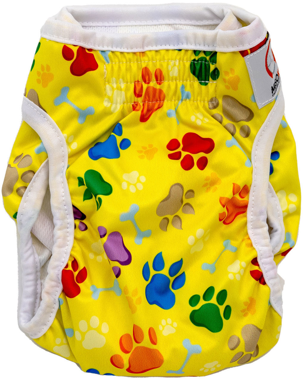 MISOKO & CO Prateľné plienky pre sučky – potlač labky, žlté, veľ. S