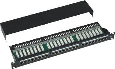 Datacom, 24x RJ45, priamy, CAT5E, STP, čierny, 1U