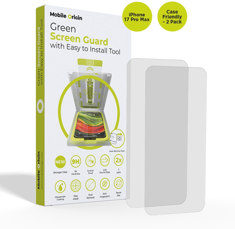 Mobile Origin Screen Guard With Easy Applicator case friendly 2 Pack iPhone 17 Pro Max