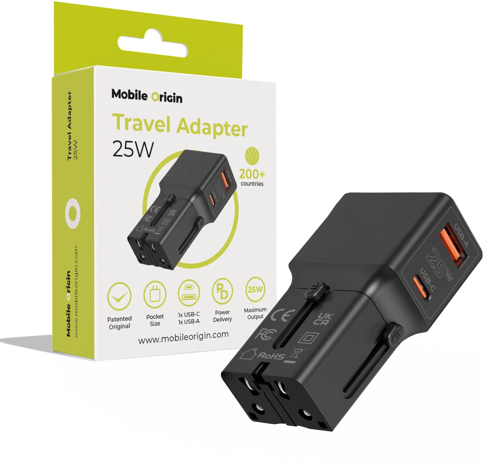Mobile Origin Travel Adaptér 25W EU/US/UK/AU Black