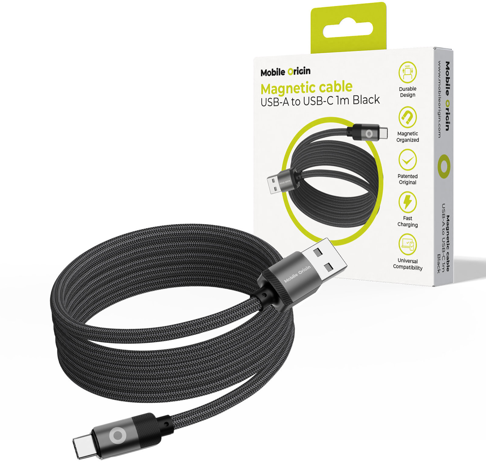 Mobile Origin Magnetic Patented Original Cable USB-A to USB-C 1 m, Black