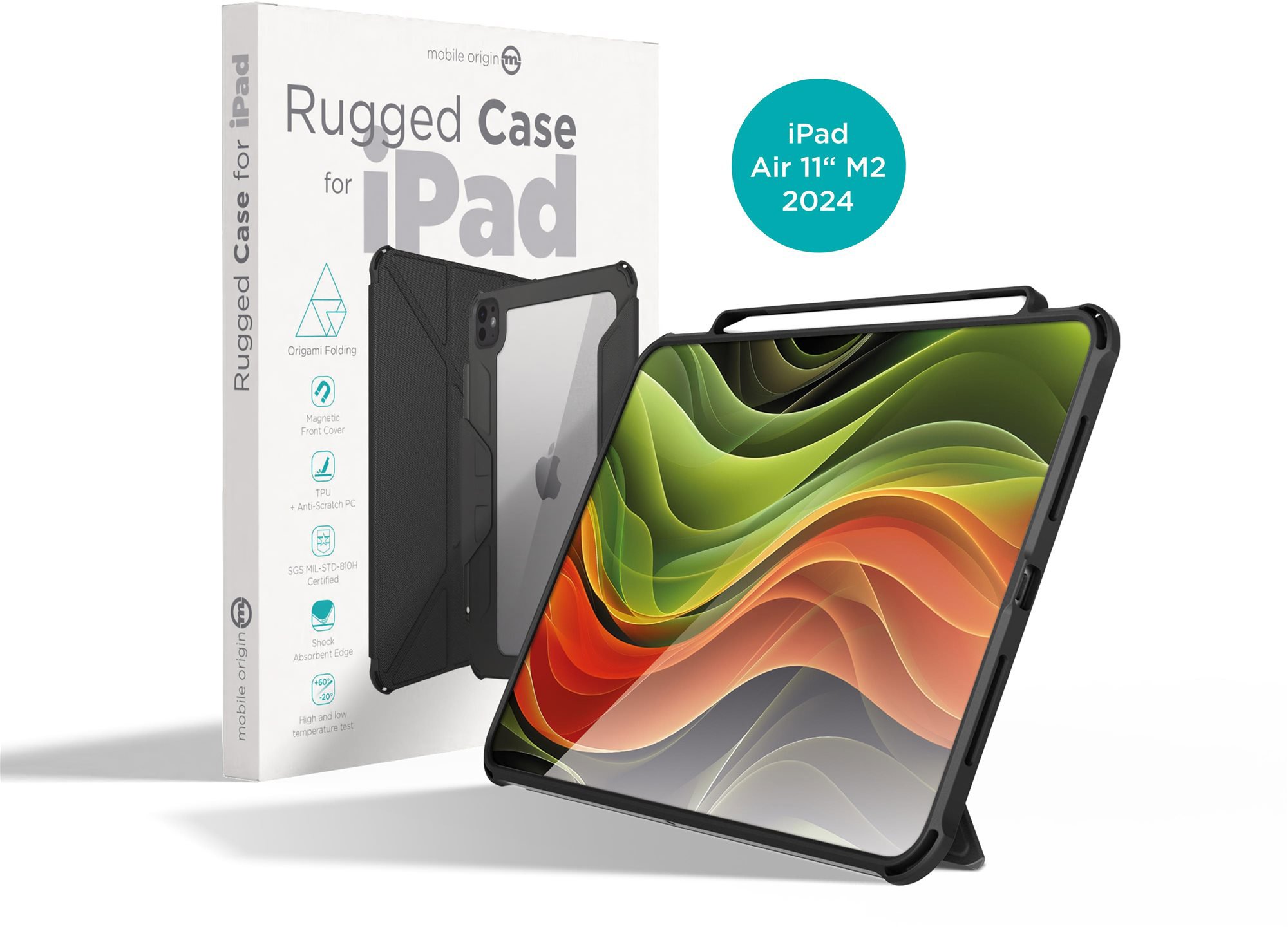 Mobile Origin Rugged Case Black iPad Air 11" M2 2024/M3 2025