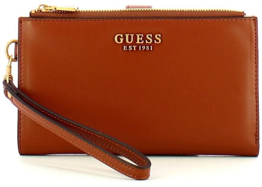 GUESS Peňaženka Laurel Double Zip organizér koňaková