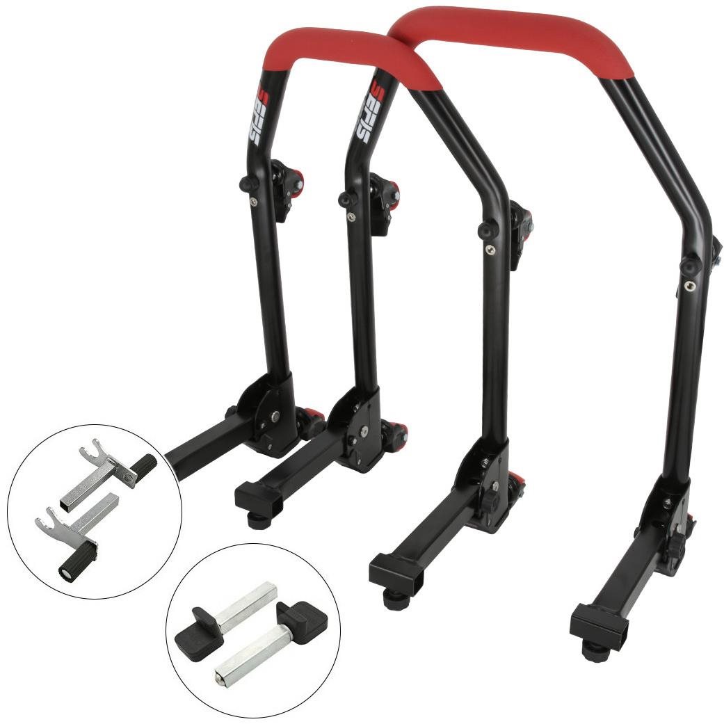 SEFIS M20U sklopný pojazdný univerzálny moto stojan predný a zadný set – 2 v 1/packy