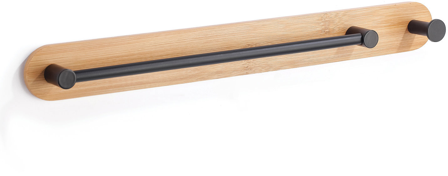 MSV nástenný držiak na uteráky YONO, čierny, oceľ, bambus