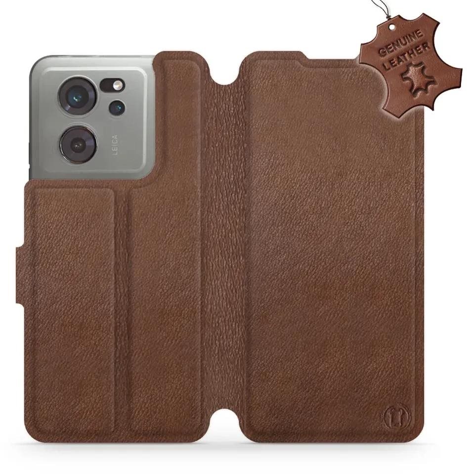 Kožené Mobiwear flip pre Xiaomi 13T/13T Pro – Hnedé – L_BRS