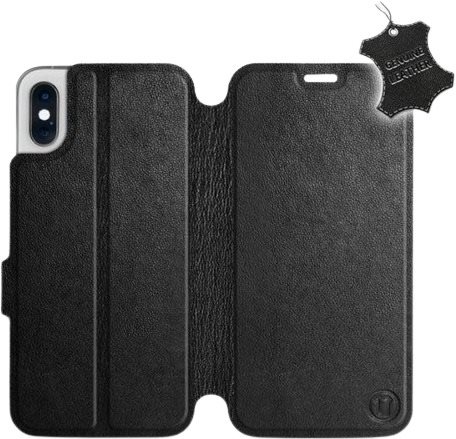 Flip puzdro na mobil Apple iPhone XS – Čierne – kožené – Black Leather
