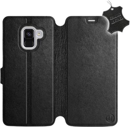 Flip puzdro na mobil Samsung Galaxy A8 2018 – Čierne – kožené – Black Leather