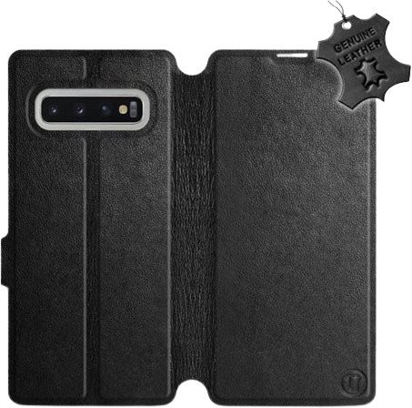 Flip puzdro na mobil Samsung Galaxy S10 Plus – Čierne – kožené – Black Leather