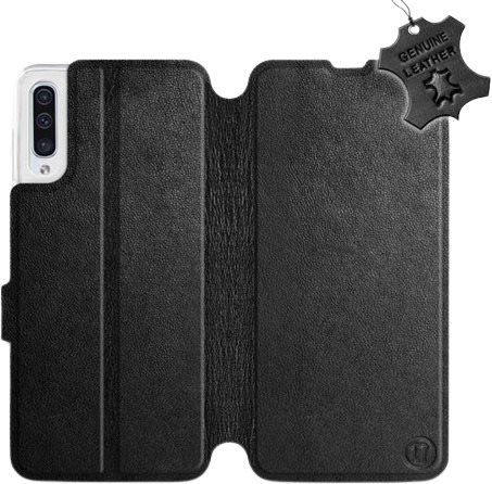 Flip puzdro na mobil Samsung Galaxy A50 – Čierne – kožené – Black Leather