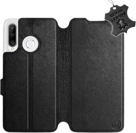 Flip puzdro na mobil Huawei P30 Lite – Čierne – kožené – Black Leather