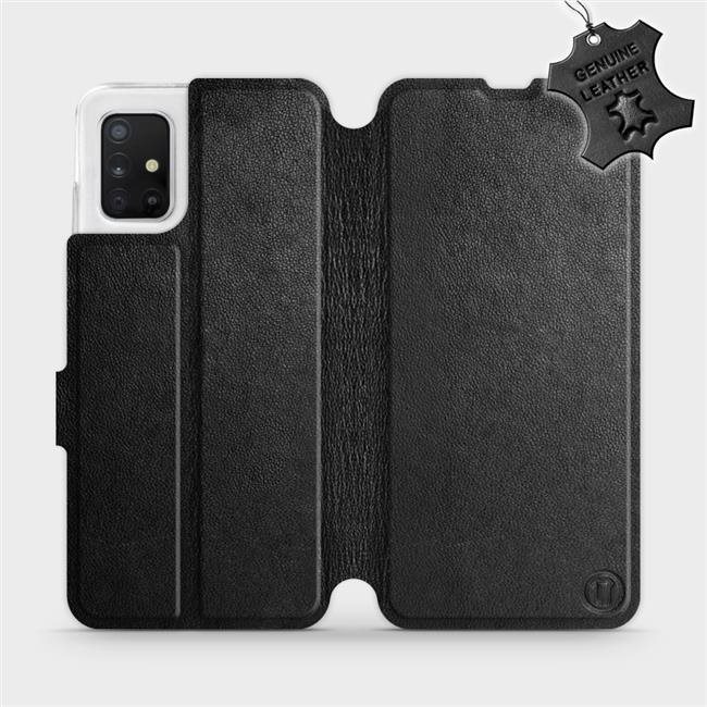 Flip puzdro na mobil Samsung Galaxy A51 – Čierne – kožené – Black Leather