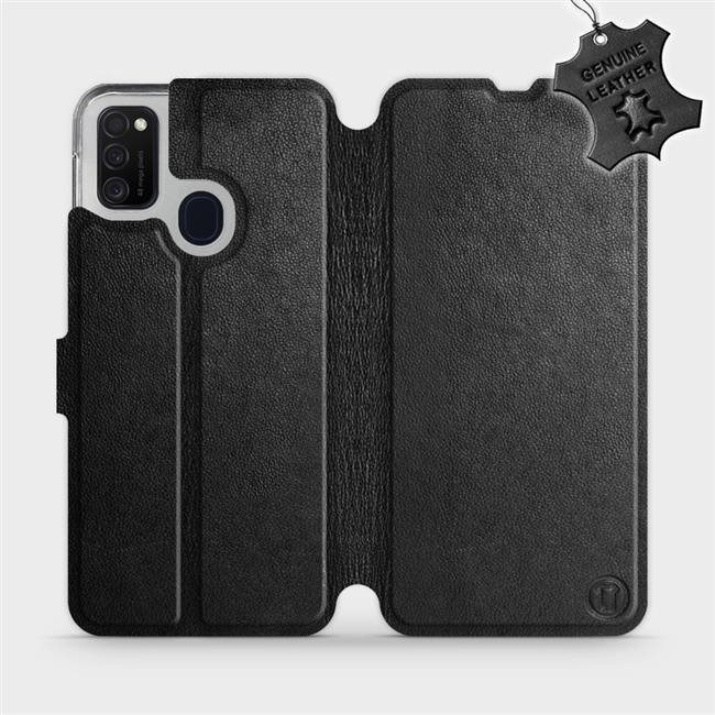 Flip puzdro na mobil Samsung Galaxy M21 – Čierne – kožené – Black Leather