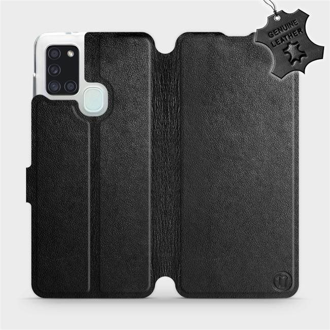 Flip puzdro na mobil Samsung Galaxy A21S – Čierne – kožené – Black Leather