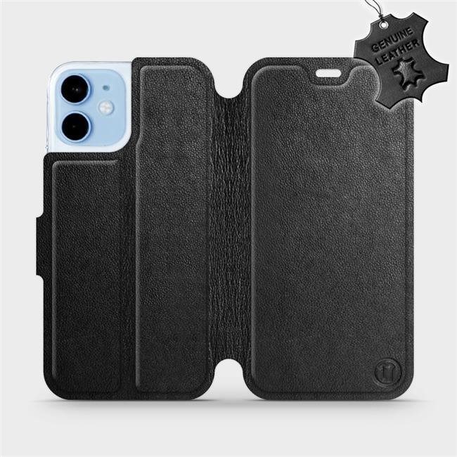 Flipové puzdro na mobil Apple iPhone 12 mini – Čierne – kožené – Black Leather