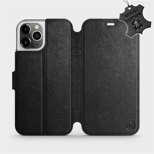 Flipové puzdro na mobil Apple iPhone 12 Pro – Čierne – kožené – Black Leather