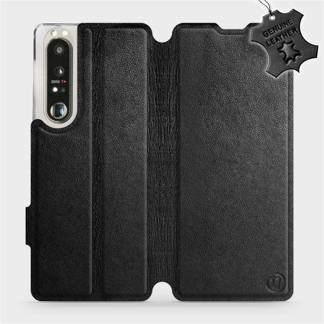 Kožené flip puzdro na mobil Sony Xperia 1 III – Čierne – Black Leather