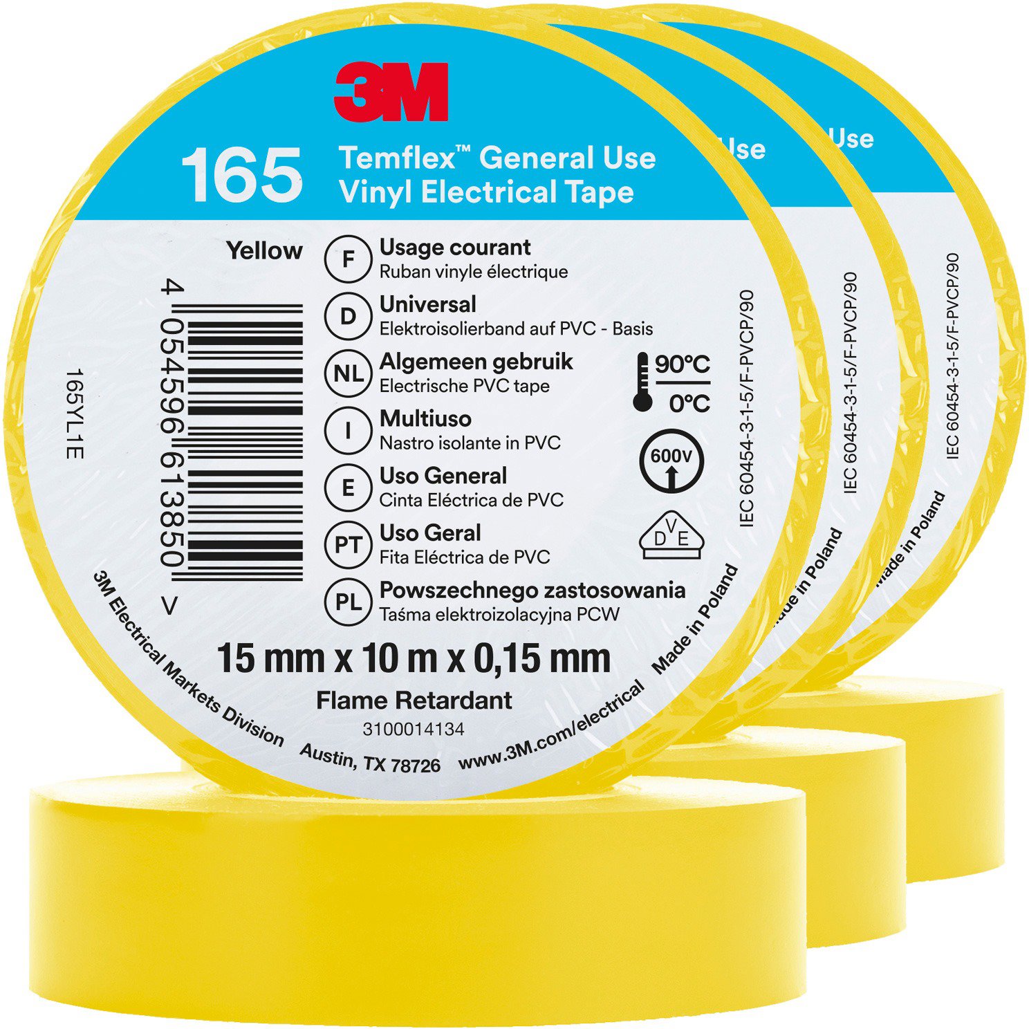 Izolačná páska 3M Temflex 165 elektroizolačná páska 15 mm × 10 m × 0,15 mm, 3 ks
