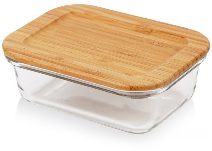 NAVA Greece Obdĺžniková sklenená dóza s bambusovým viečkom 650 ml