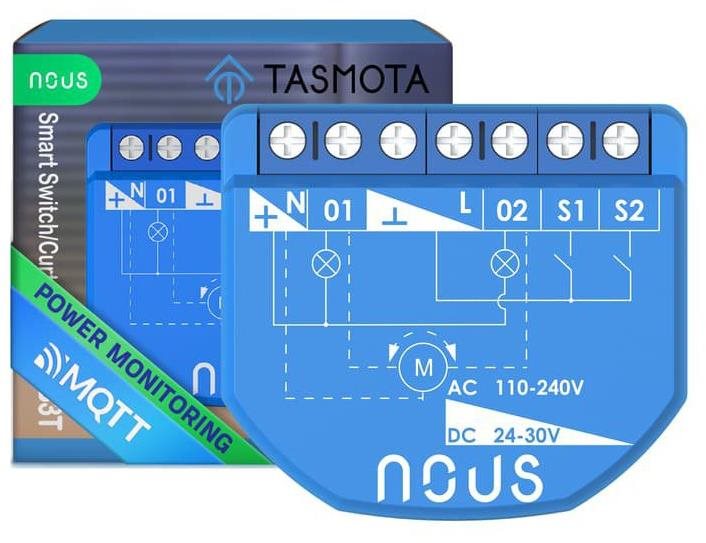Nous B3T WiFi Tasmota spínací modul (2 kanály, meranie spotreby) / Žalúziový modul (1 kanál, ESP32)