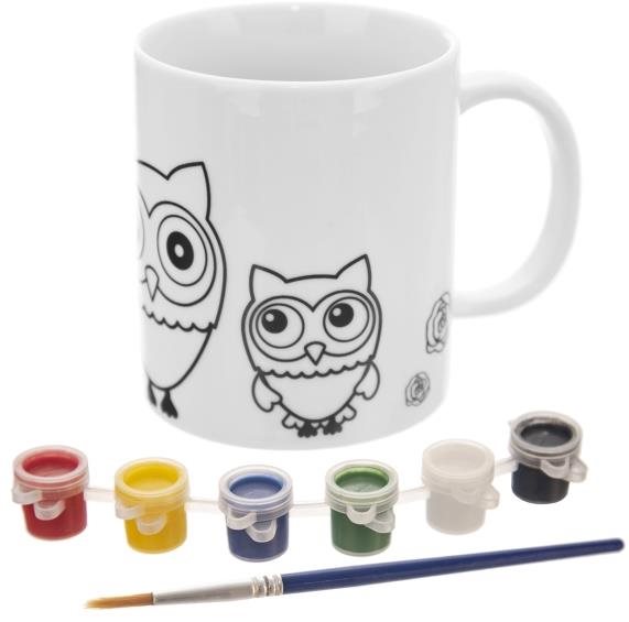 Orion Hrnček porcelánový + farby a štetec SOVA 0,38 l