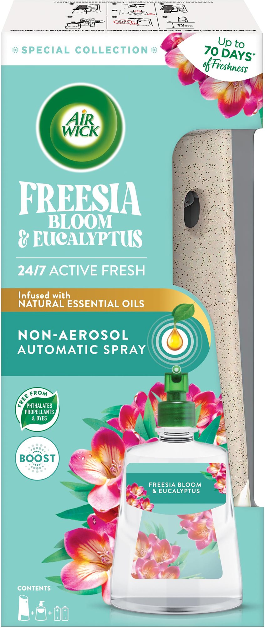 AIR WICK Active Fresh Automatic Kvitnúce frézie a eukalyptus 228 ml